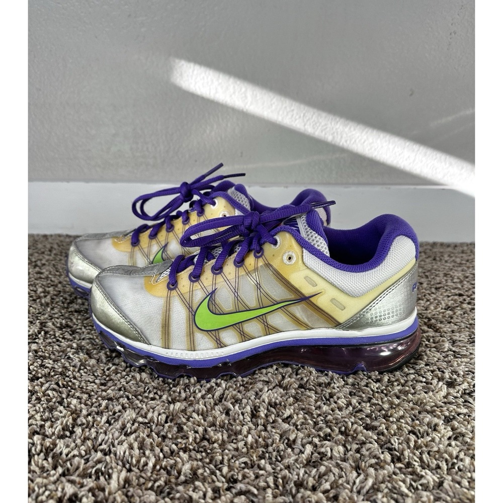 Nike Air Max 2009 Youth Running Athletic Shoes Size 6.5Y White Purple Green